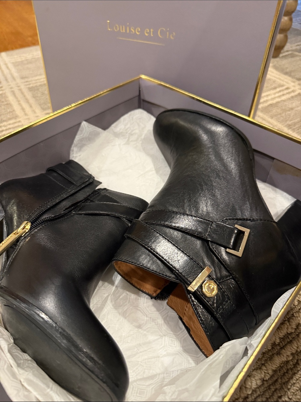 Louise et Cie Black Leather Buckle Ankle Booties